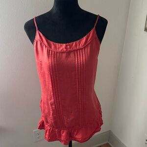 Reserved London coral adjustable straps‎ pleated detail ruffle bottom top Sz 8